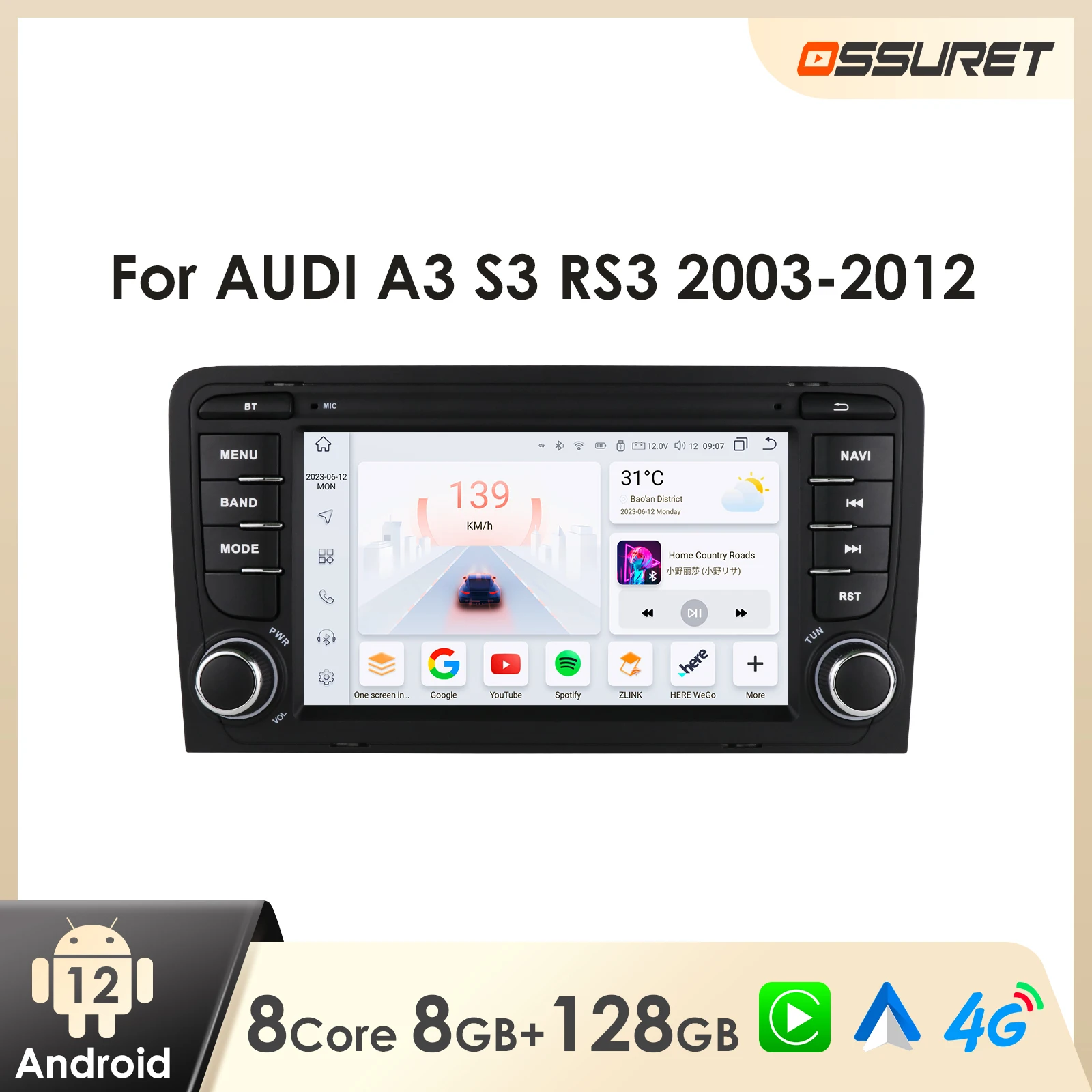 2DIN Android Car Radio for Audi A3 S3 RS3 2003-2012 Multimedia Android Auto Carplay Car 7862 Intelligent Screen Player WIFI DSP