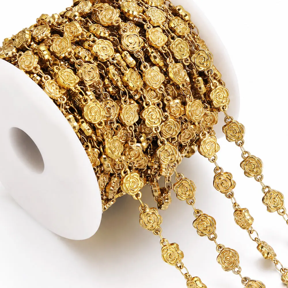 

1M Stainless Steel Textured Rose Flower Chain Cable Chains Roll Chain Bulk Diy Jewelry materials Making Findings Necklace Craft