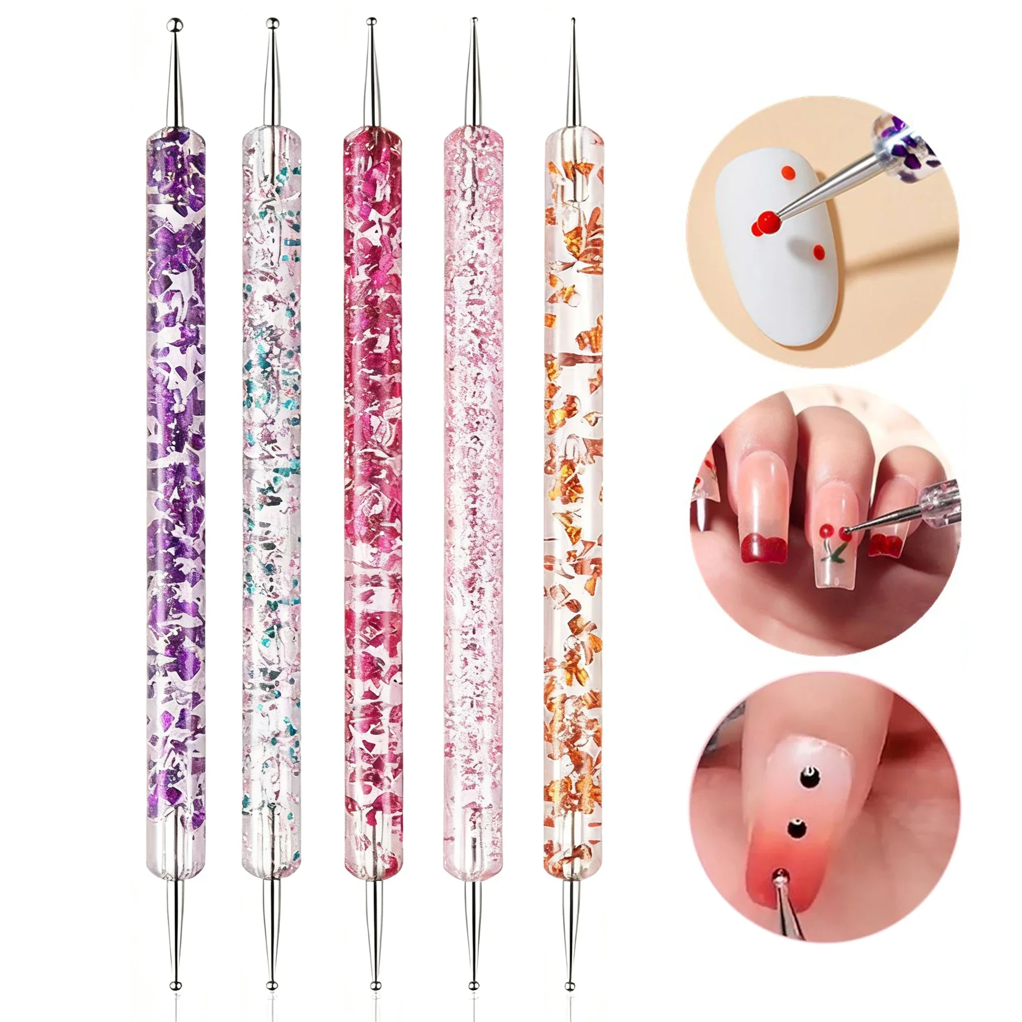 

Набор из 5 ручек для дизайна ногтей, двуглавый горный хрусталь, хрустальный вал, цветная живопись, цветочная ручка из бисера, маникюрные инструменты