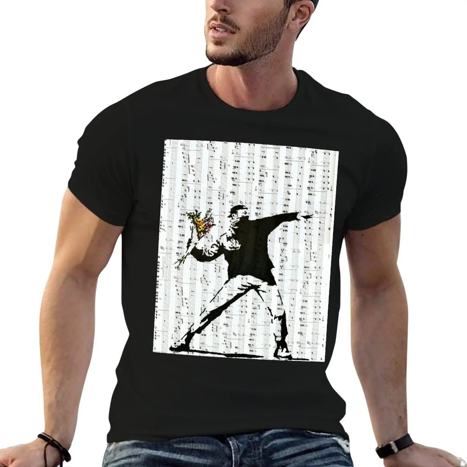 Rage - The Flower Thrower by Banksy, Street Art Work T-Shirt Lightweight Casual Summer T-Shirt