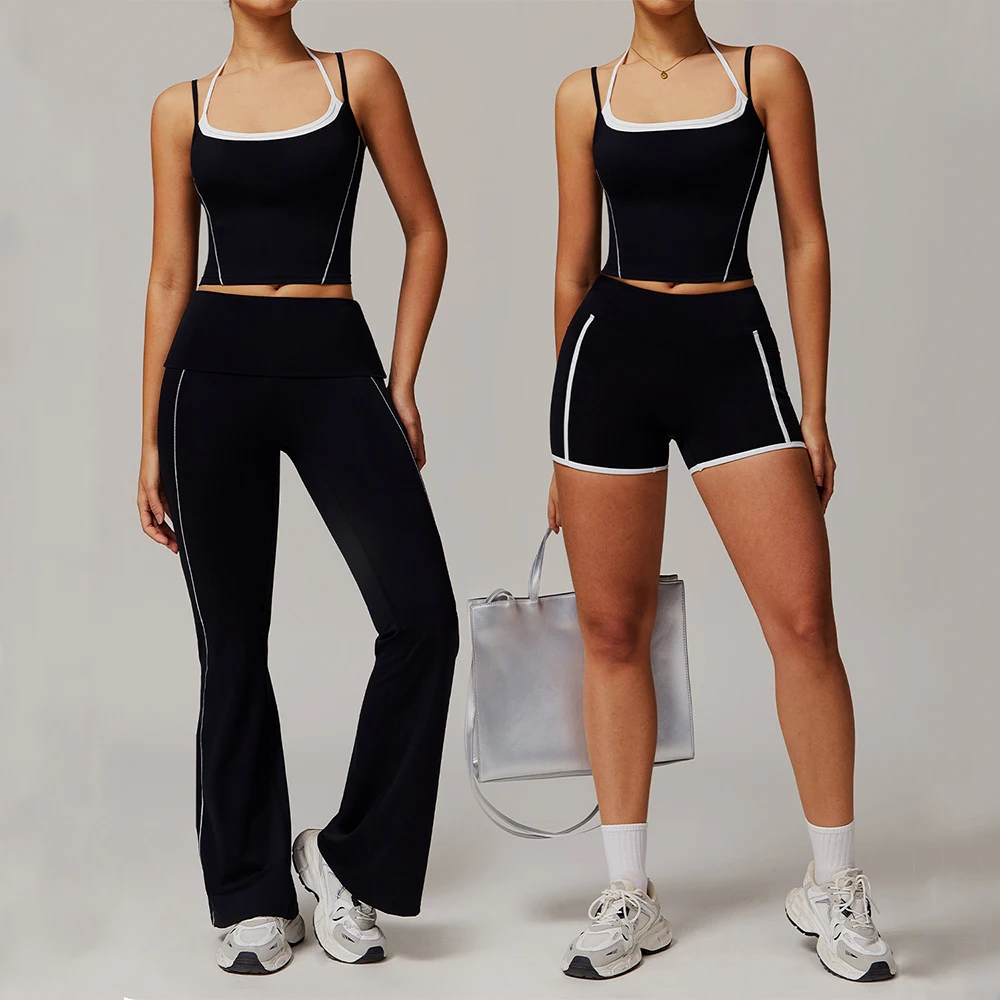 2PCS Yoga Set Naked Feel Gym Set Women Workout Clothes High Waist Flared Pant Shorts Sports Bra Women's Sportswear Yoga Suit