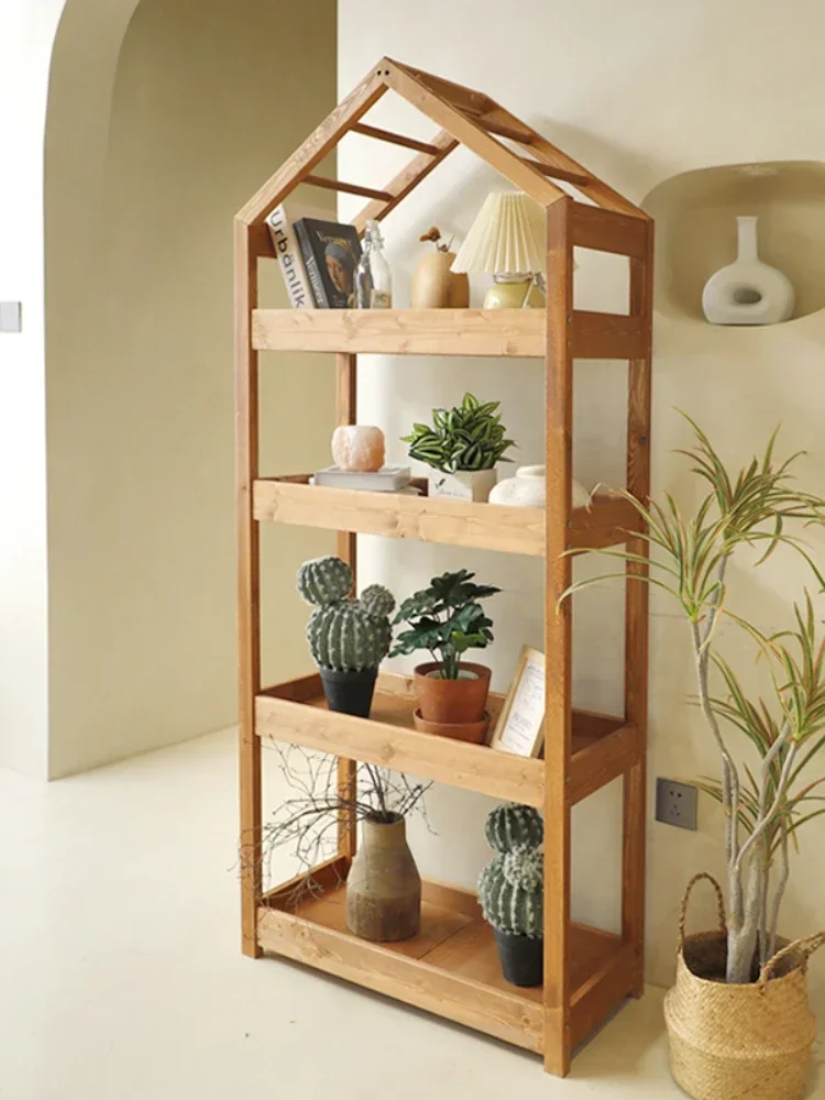 Rack Flower Stand Living Room Decoration Floor-Standing Multi-Layer Bookshelf Indoor Succulent Solid Wood Flower Pot Rack