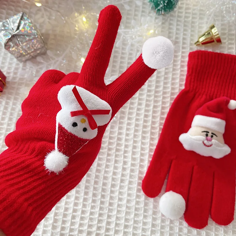 1 Pairs قفازات السيدات ملابس عيد الميلاد الكرتون Kawaii الأحمر الشتاء سميكة الدافئة مريحة خمسة أصابع القطن القفازات لفتاة