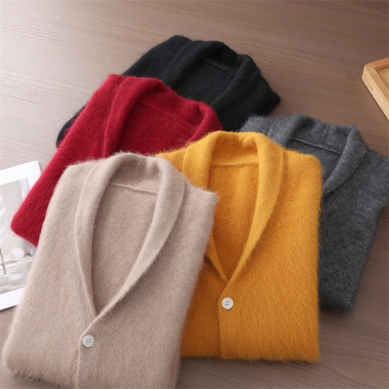 

Men's Mink Cashmere Collared Cardigan Sweater Autumn Winter Basic Soft Warm Clothing 100% Mink Cashmere Knitwear Tops