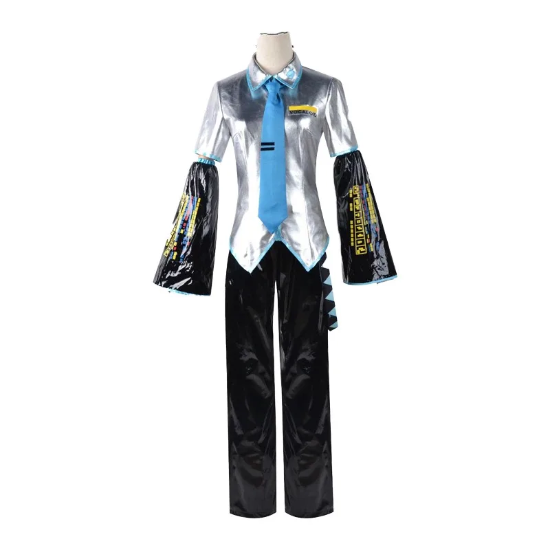 재고 있음 남성 미쿠 슈트 코스프레 의상 의류 원단 라텍스 가죽 남성 하츠네 미쿠 코스프레 풀세트 가발 크리스마스 신발 소품
