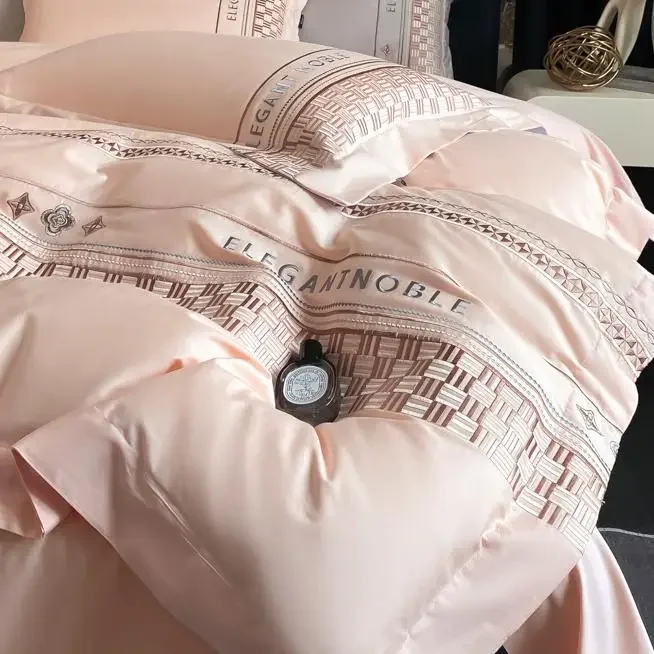 4Pcs High End Light Luxury Style High Count Long Staple Cotton 100% Cotton Embroidery  Bedding 200x230 220x240 Four Seasons