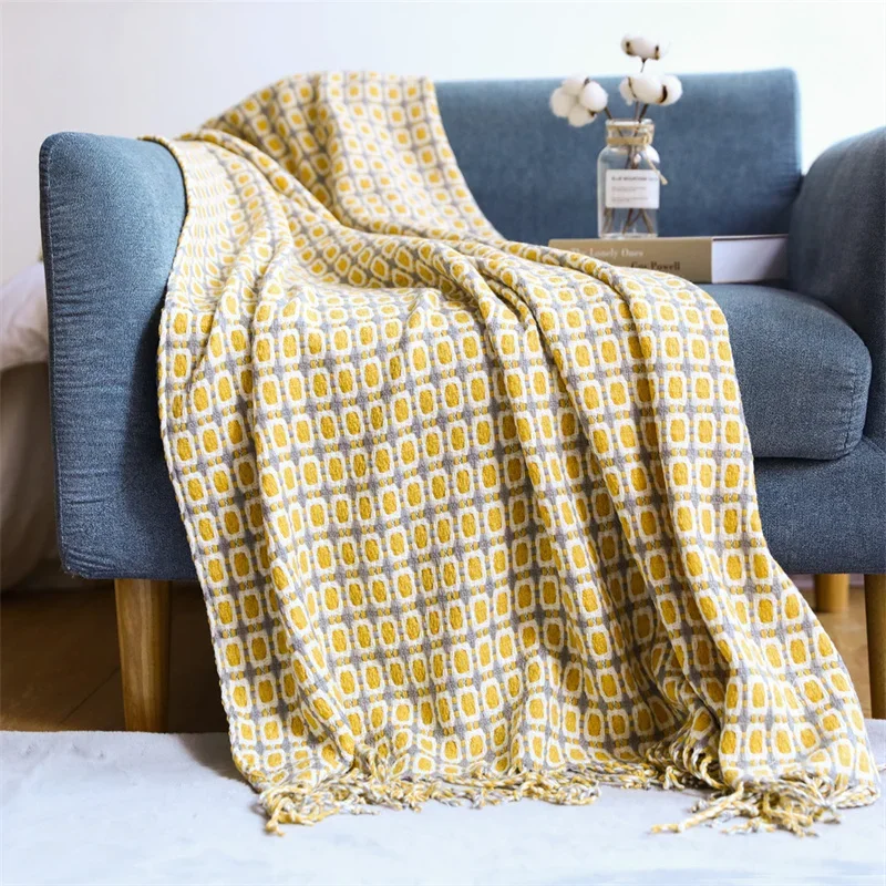 Blanket Sofa Knitting Houndstooth Tassel Wool Blanket Small Nordic Geometric Throw Travel Camping Picnic Cover for Bed