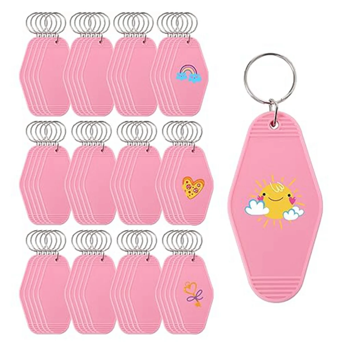 

60Pcs Motel Keychain Blank Vintage Hotel Keychain Bulk Vinyl Printing Keychain Tags for DIY Crafts Ornament, Pink