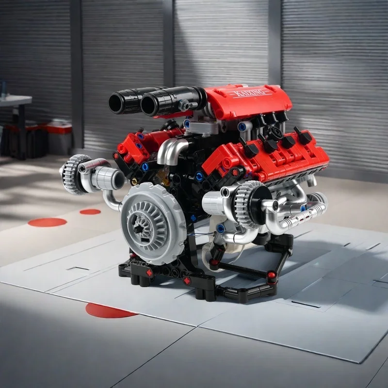 Kits de construcción de motor V8 K96203/K96202, modelos motorizados controlados por aplicación, 660/665 Uds. Con luces LED, batería recargable, juguetes STEM