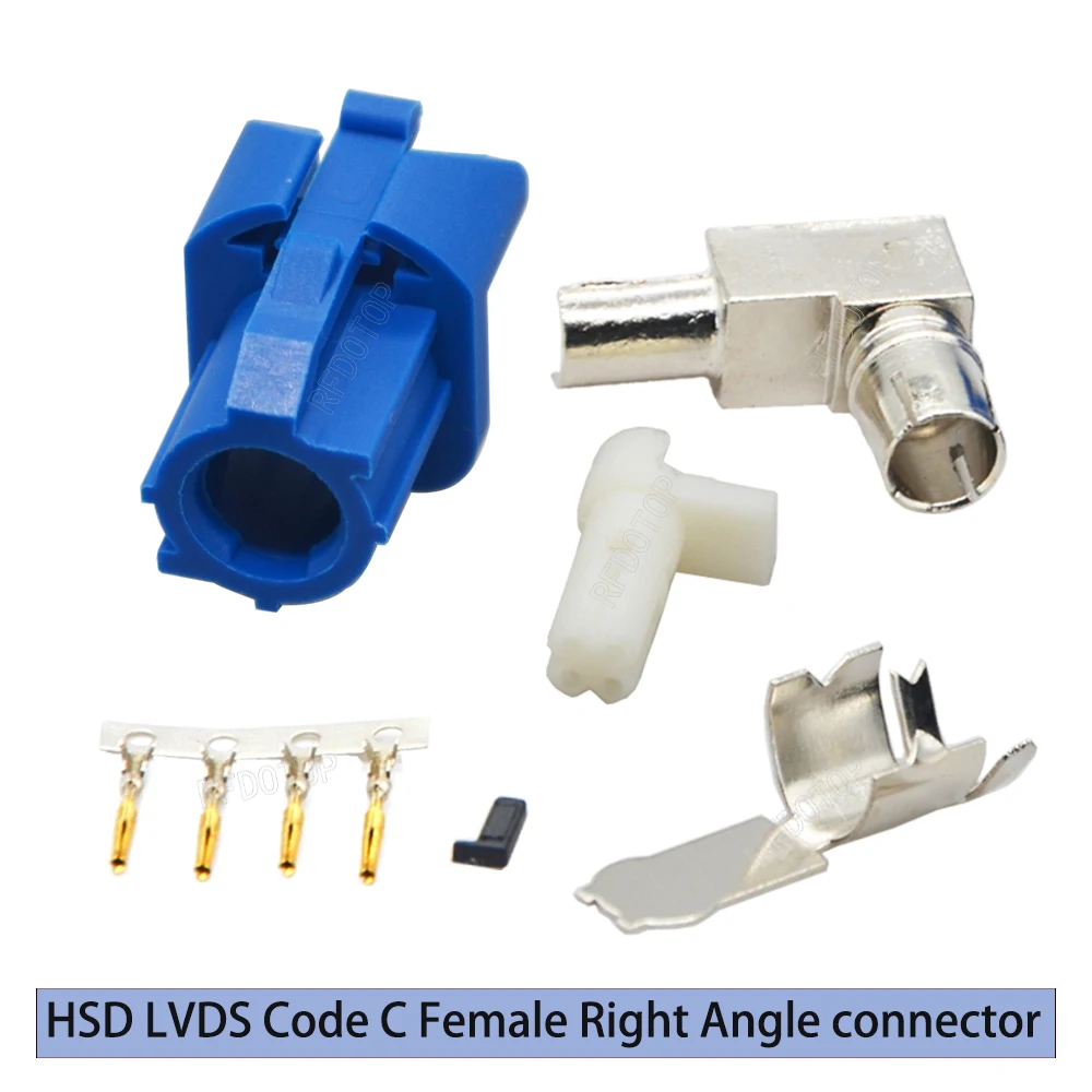 HSD LVDS 4 Pin Right Angle Female Crimp Connector Assembly Fakra Code A/B/C/D/E/F/G/H/K/L/Z Type for 535 4 Core Coaxial Cable