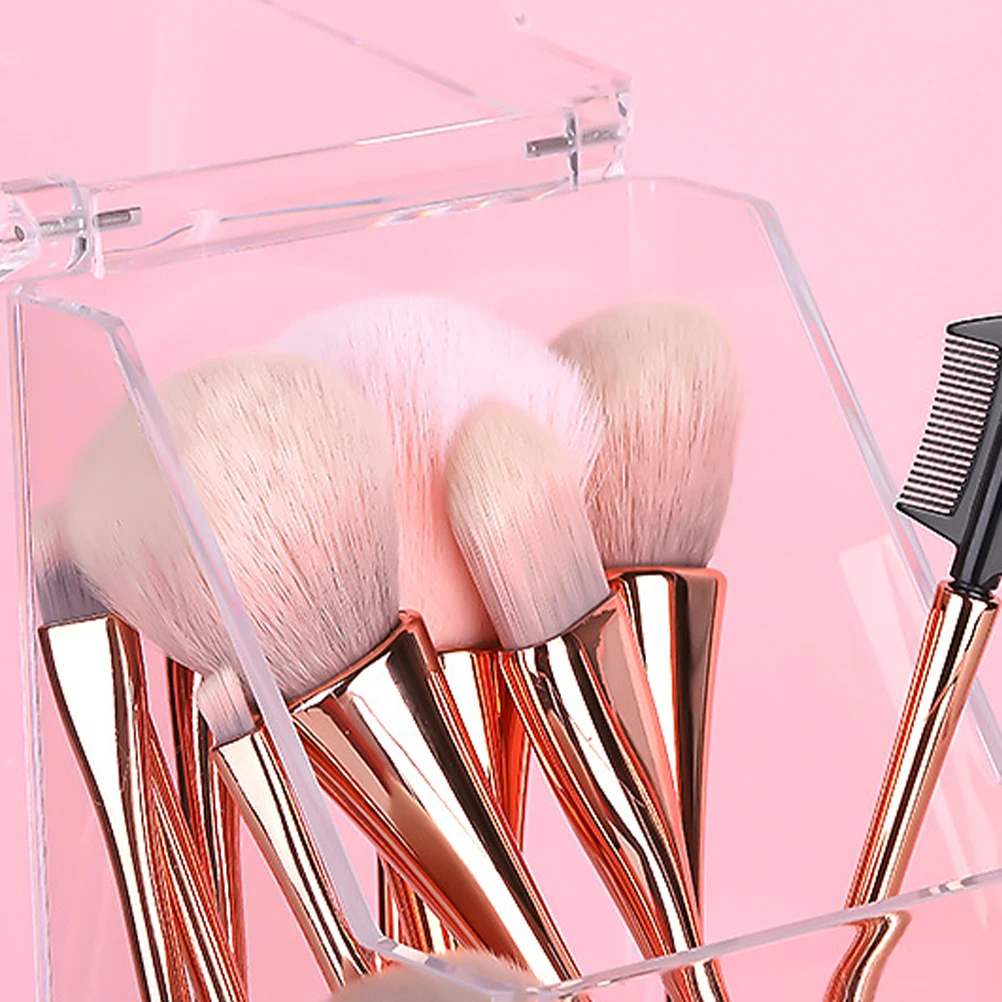 

Sturdy Transparent Acrylic Makeup Brush Holder Desktop Storage Box Organizer For Lipsticks Eyeliners Bedroom Decor
