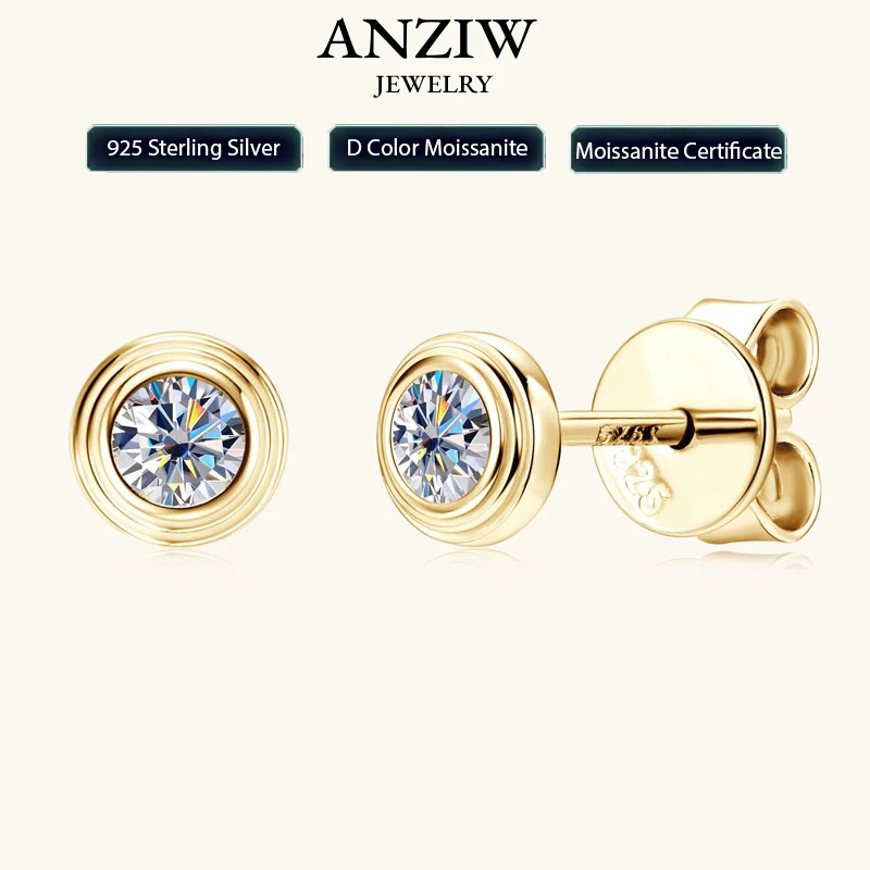 

Anziw 3 мм D Цвет Безель Муассанит Серьги-гвоздики Серьги из стерлингового серебра 925 пробы Мини-игла для пар Женщин Мужчин Подарок на День святого Валентина