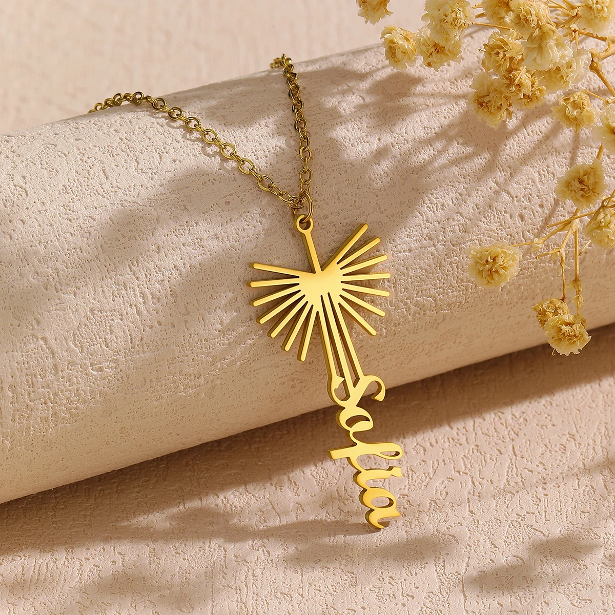 

Custom Name Necklace for women Sunshine Pendant Stainless Steel jewelry Women Men Chain choker collar Personalised Jewelry gift