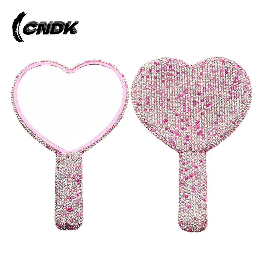 Diamond Eyelash Extension Handheld Makeup Mirror Heart Shape Makeup Vanity Mirror with Handle Hand Mirror Makeup Mirrors