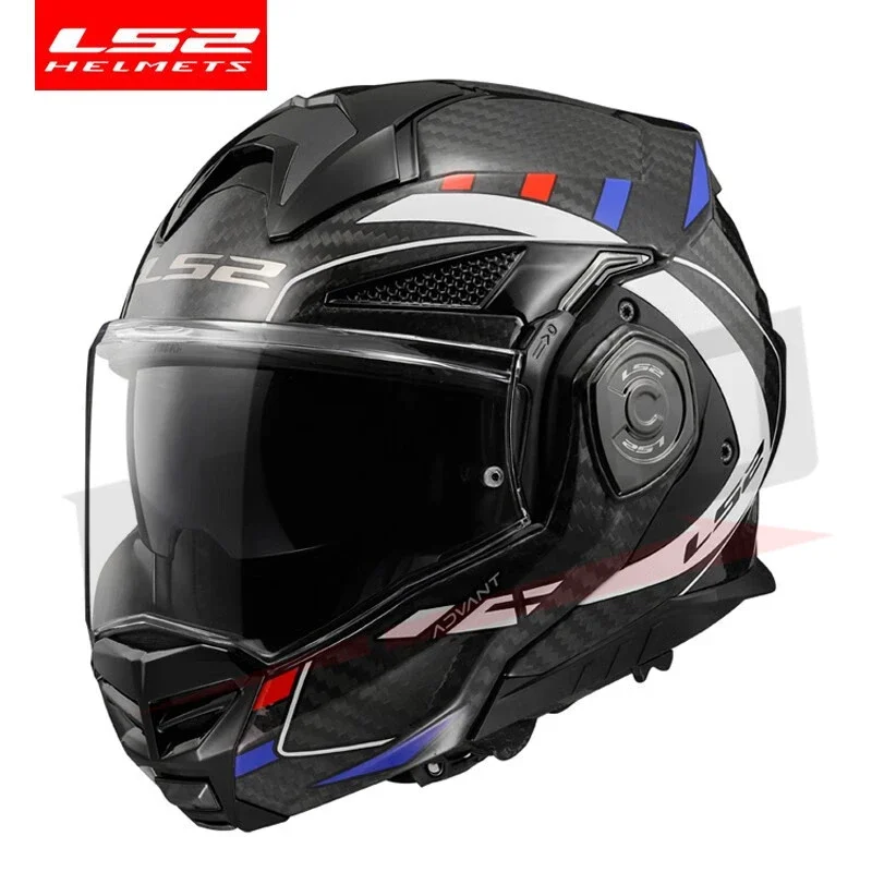 LS2 FF901 Carbon Fiber Rear Flip Face Helmet Double Lens Motorcycle Helmet Men's and Women's Cruising Rally Commuter Casco Moto