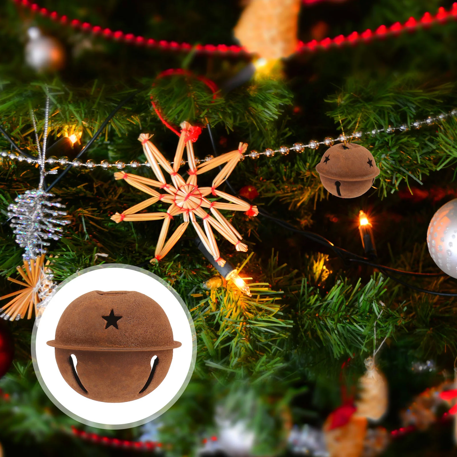 

12 Pcs Christmas Tree Pendant Coasters DIY Bell Star Cutout Jingle Bells Rusted Rusty Metal Craft Man