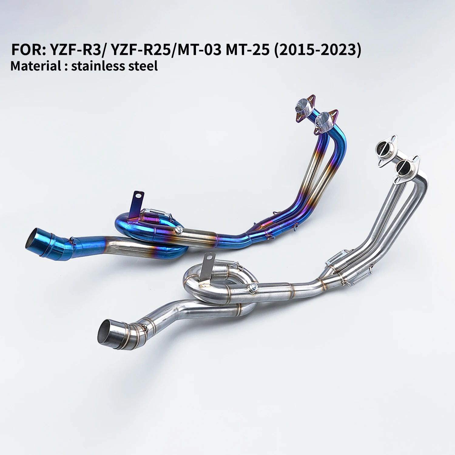 

Для мотоциклов YZF R3 R25 MT03 2015-2023: полная выхлопная система Slip-On, передняя соединительная труба, средняя секция, модификация оригинальной системы.