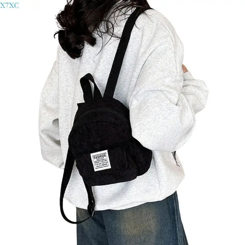 X7XC Women Travel Backpack Mini Backpack Student School Backpack Corduroy Backpack