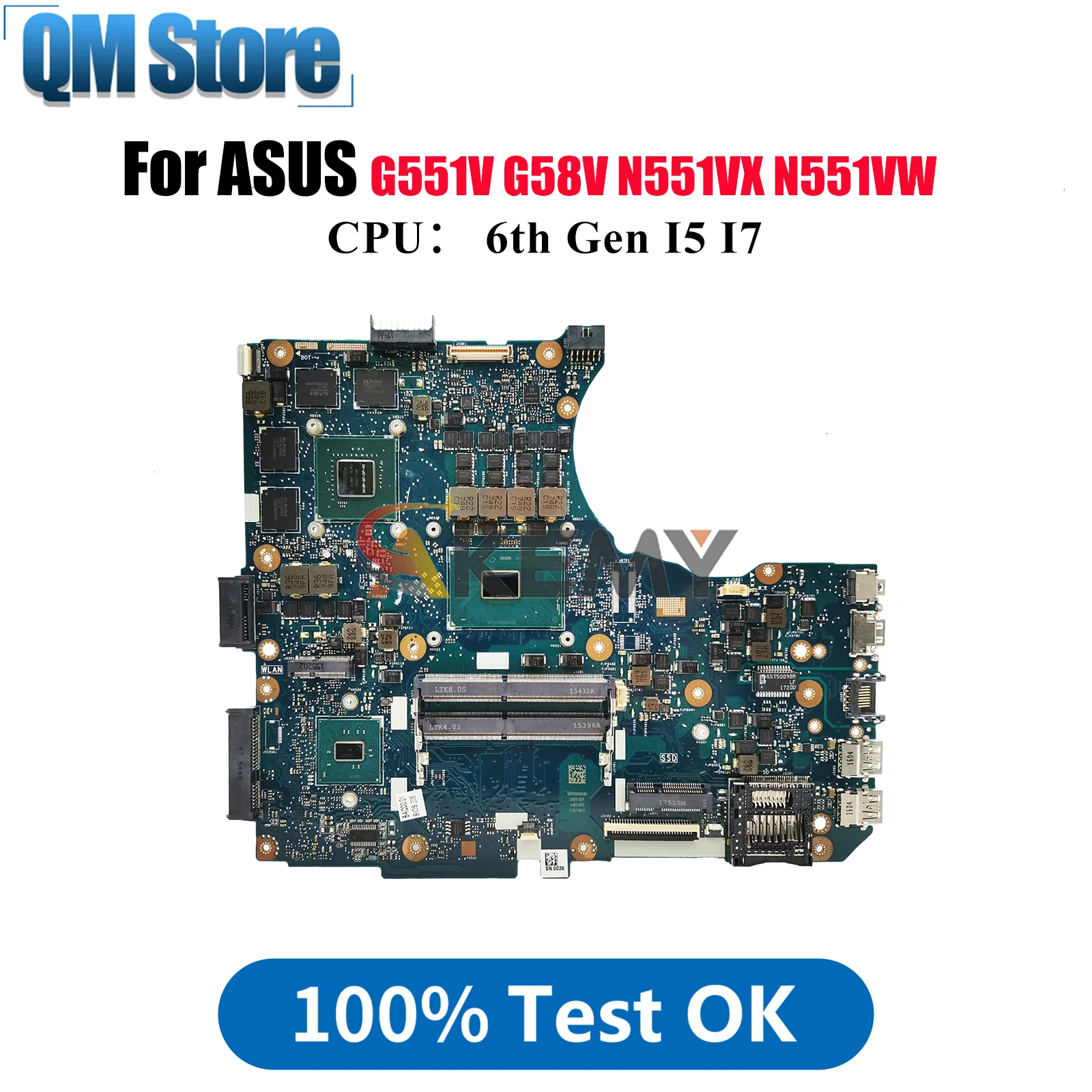 

N551VW Laptop Motherboard For ASUS ROG N551VX G58V G551V N551VW N551V Notebook Mainboard With I5 I7 CPU 100% tests OK fast ship