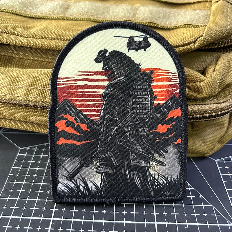 Patch Tático Lâmina Samurai, Emblema de Moral Guerreiro Lâmina Dupla, Patches de Impressão com Velcro, Adesivo para Mochila Militar