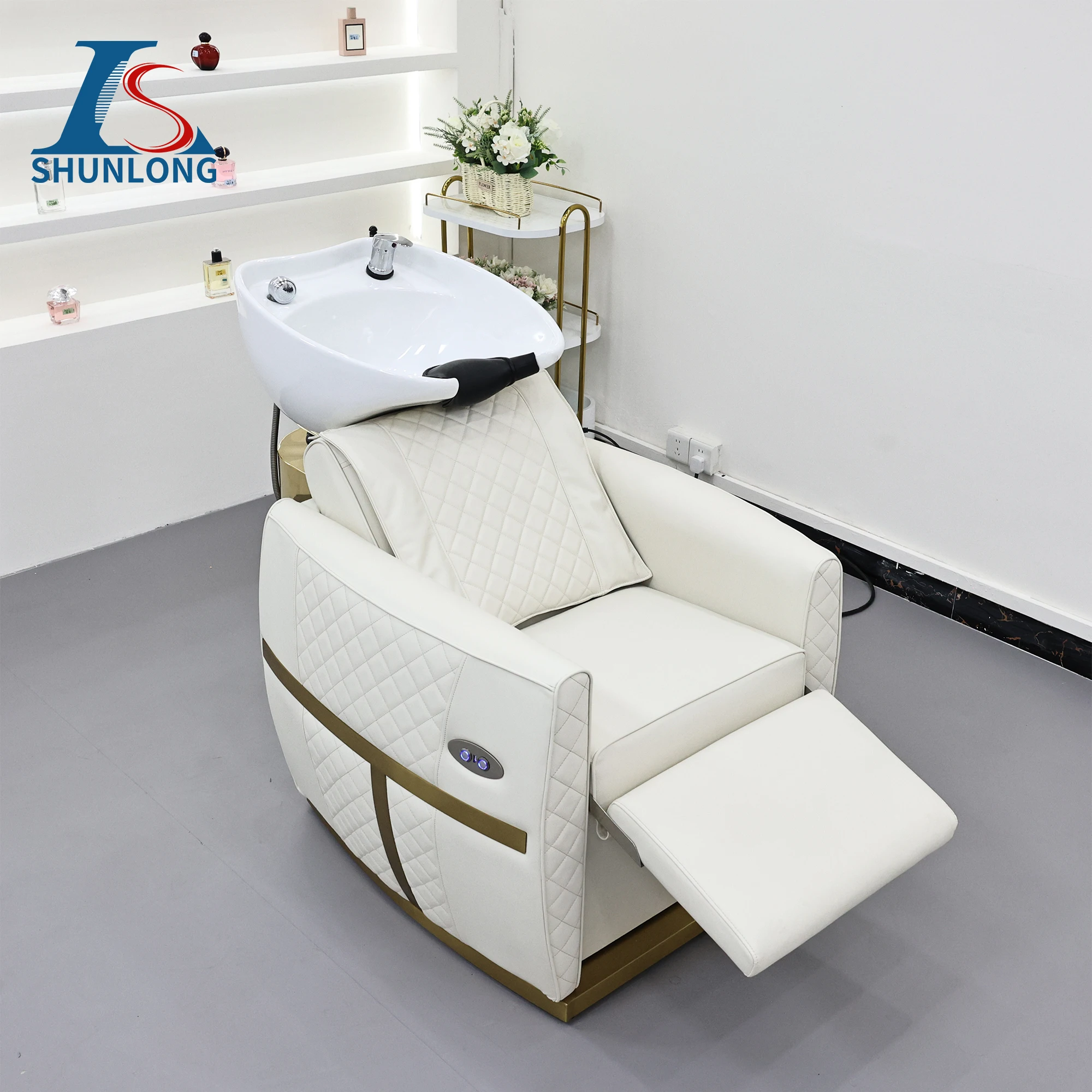 Salon Furniture Electric Massage Shampoo Bed Hair Salon Washing Bowl Chair White Shampoo Sink And Chairs