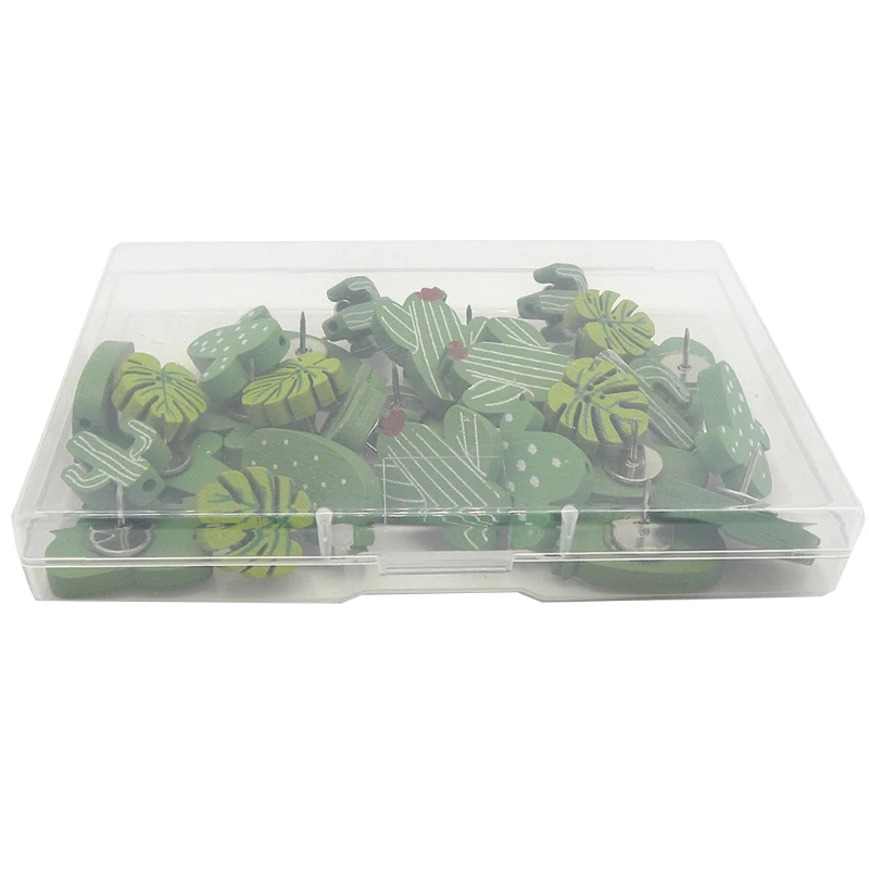 30 Stuks Cartoon Cactus Blad Miniaturen Muurkaarten Duwpennen Stalen Punaise Voor Foto 'S Kaarten Bulletin Kurk Boards Marker
