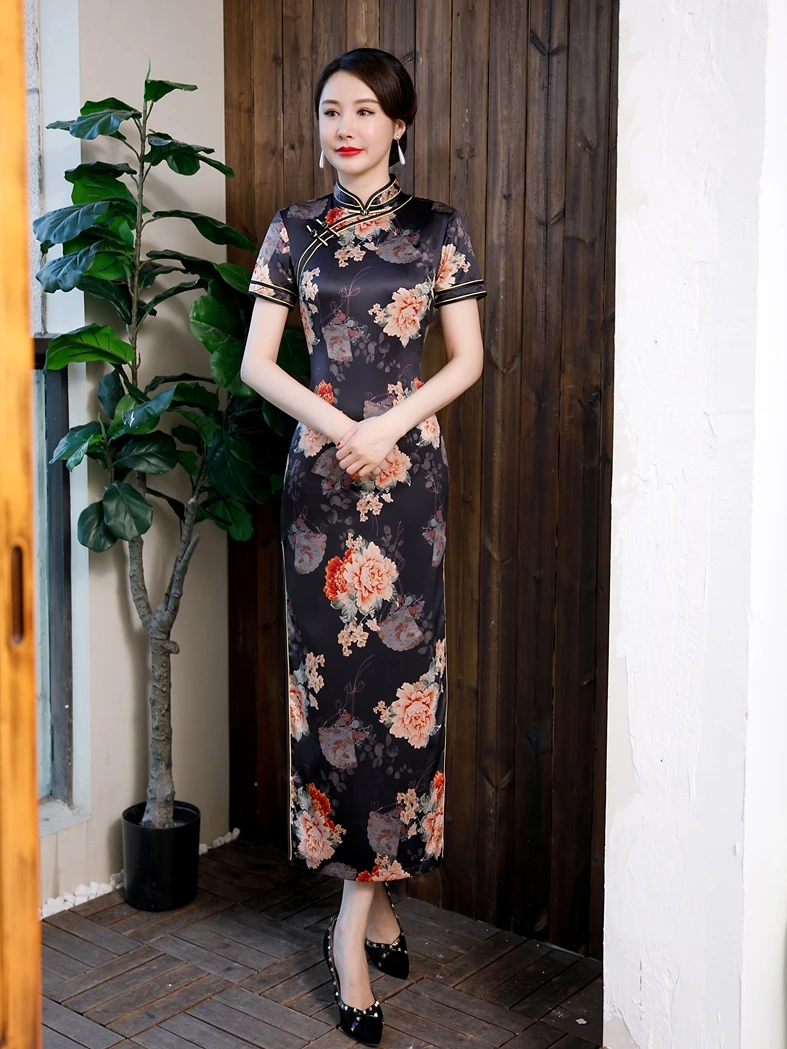 

plus Size Long Materni Dr Slimming Belly Cover up Retro Sle ort Sve Floral Print for Plump Women