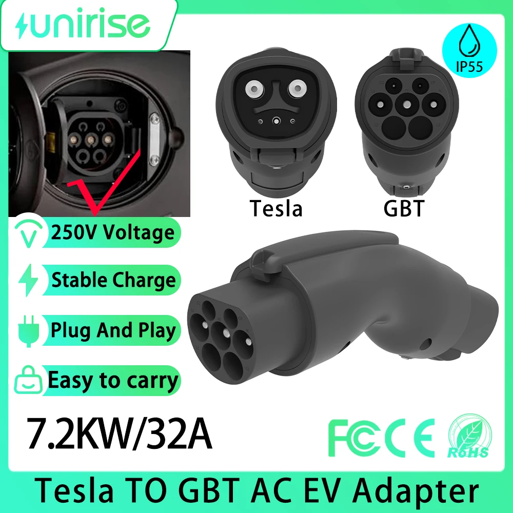 

Адаптер для зарядки электромобиля Tesla (NACS) на 32 А GB/T, преобразует стандарт зарядки Tesla в китайское зарядное устройство для электромобиля BYD