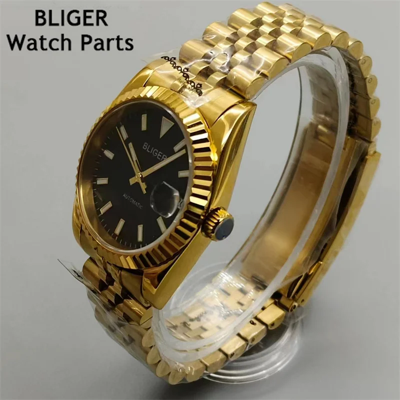 BLIGER 36mm /39mm Silver Dial Gold NH35A Automatic Mens Watch Sapphire Glass Luminous Dial