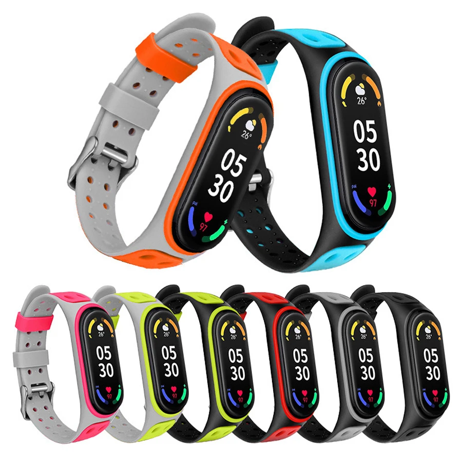 

Bracelet for Xiaomi Mi Band 7 6 5 4 Silicone Wrist Replacement Wristband Breathable Double Buckle Luxury for Miband 6 5 4 Strap