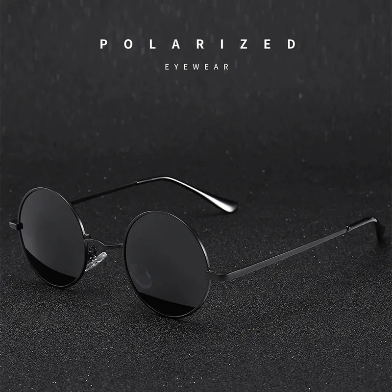 Retro Vintage Round Sunglasses Men Brand Designer Sun Glasses Women Alloy Metal Frame Black Lens Eyewear Driving UV400 image 4