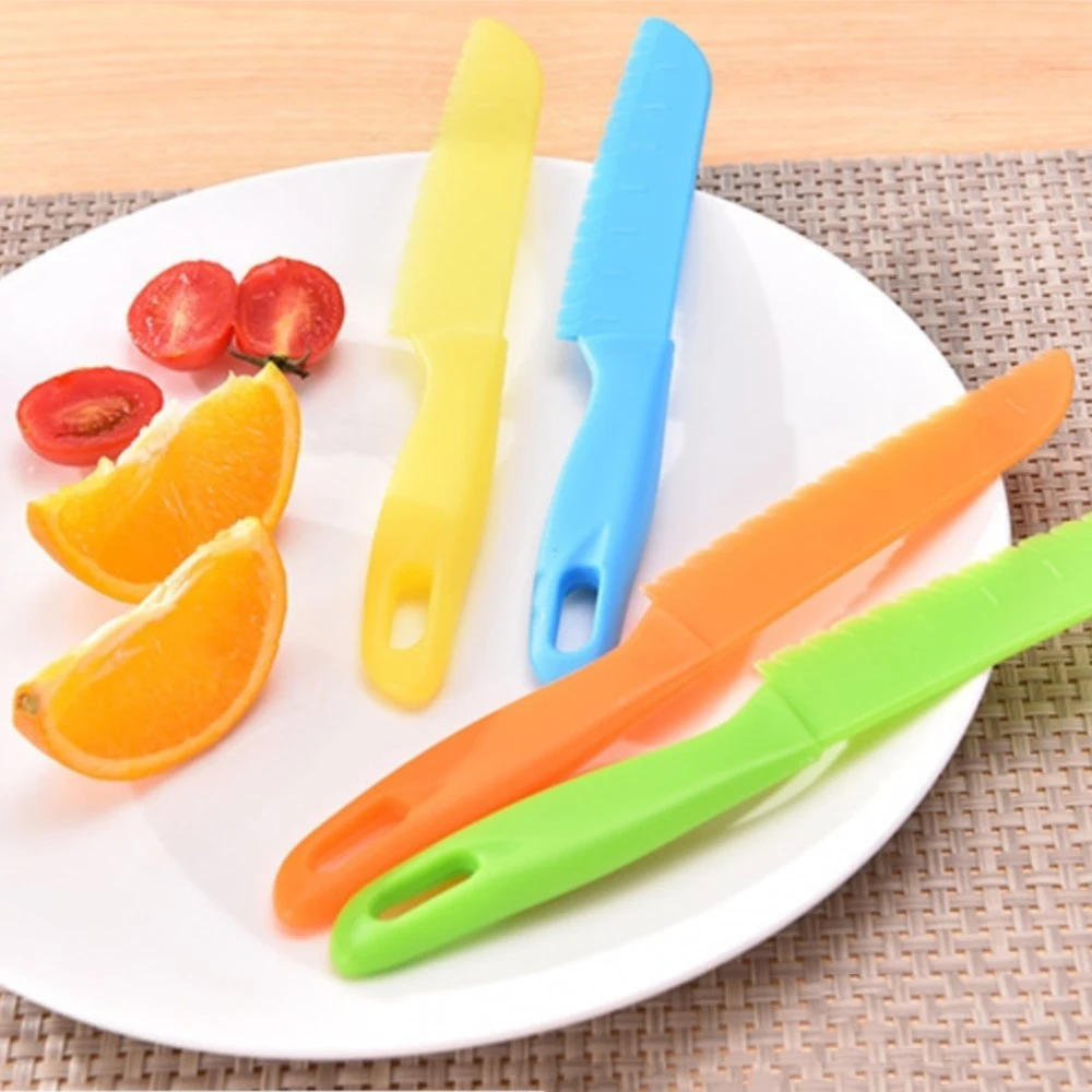 2Pcs Fruit Knife Safe Kitchen Knife Kids Sawtooth Cutter Plastic Chef For Bread Lettuce Toddler Cooking Knives Children Knives
