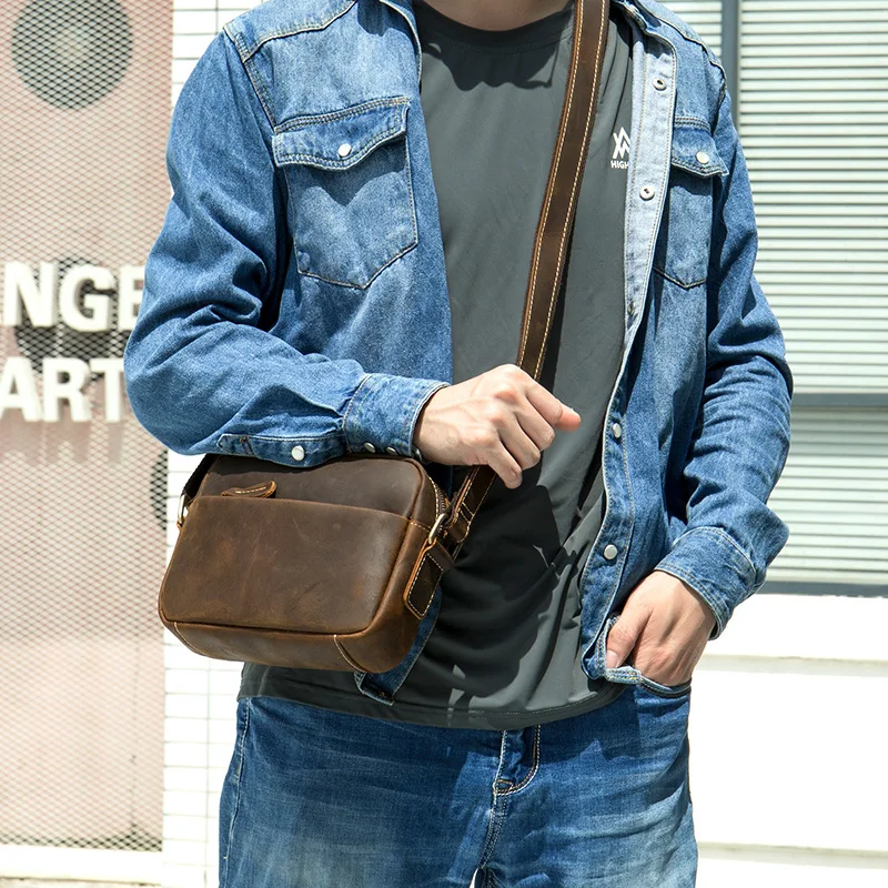 Crazy Horse Leather Messenger Bag Men's Leather Shoulder Bag for Mobile Phone Sling Bags for Men Woman Cross Body Bag view 2