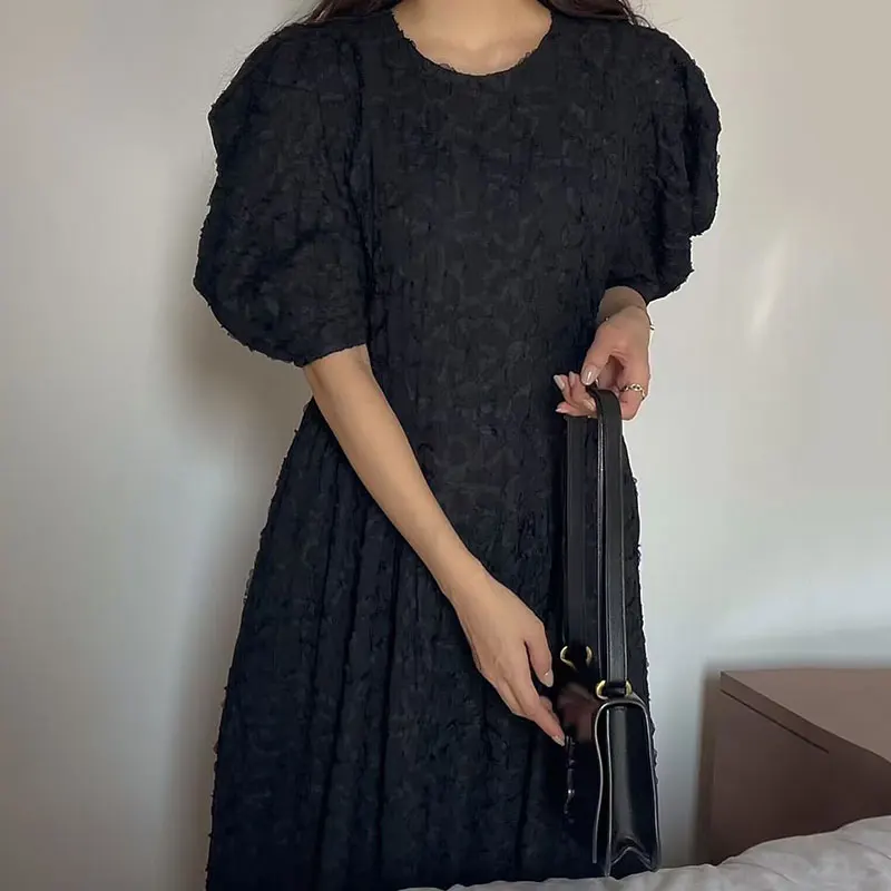 ชุดเดรสยาวทรงบับเบิ้ล ดีไซน์ดอกไม้ 3 มิติ สไตล์เกาหลี แฟชั่นผู้หญิง เอวสูง รุ่น Chic Spring Gentle Personali round Ne