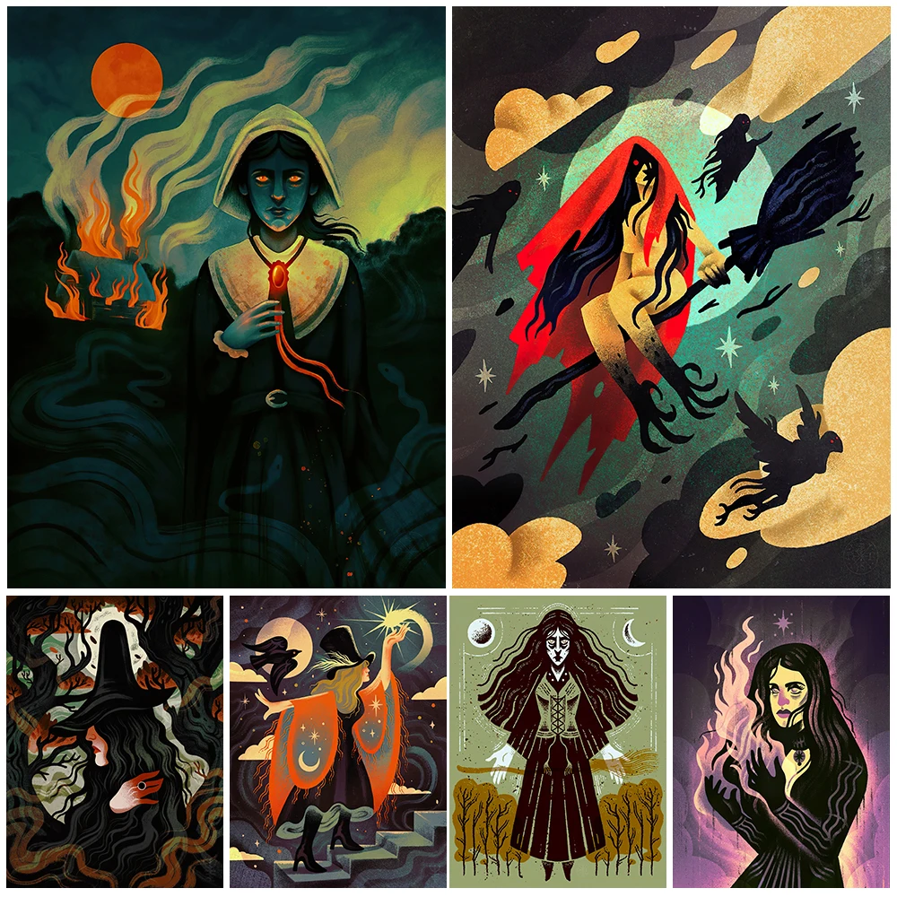 

Salem Wicked Witch Sabbath Vintage Wall Art Canvas Painting Young Goblin Queen And Flame Witchcraft Poster Print Home Decoration