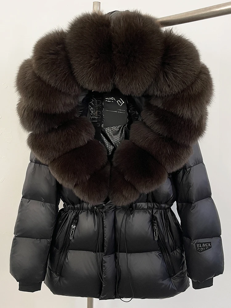 

Autumn Winter Female Hooded Puffer Jacket Clothes Women Warm Natural Fur White Goose Duck Jacket Big Real Fox Fur Coat