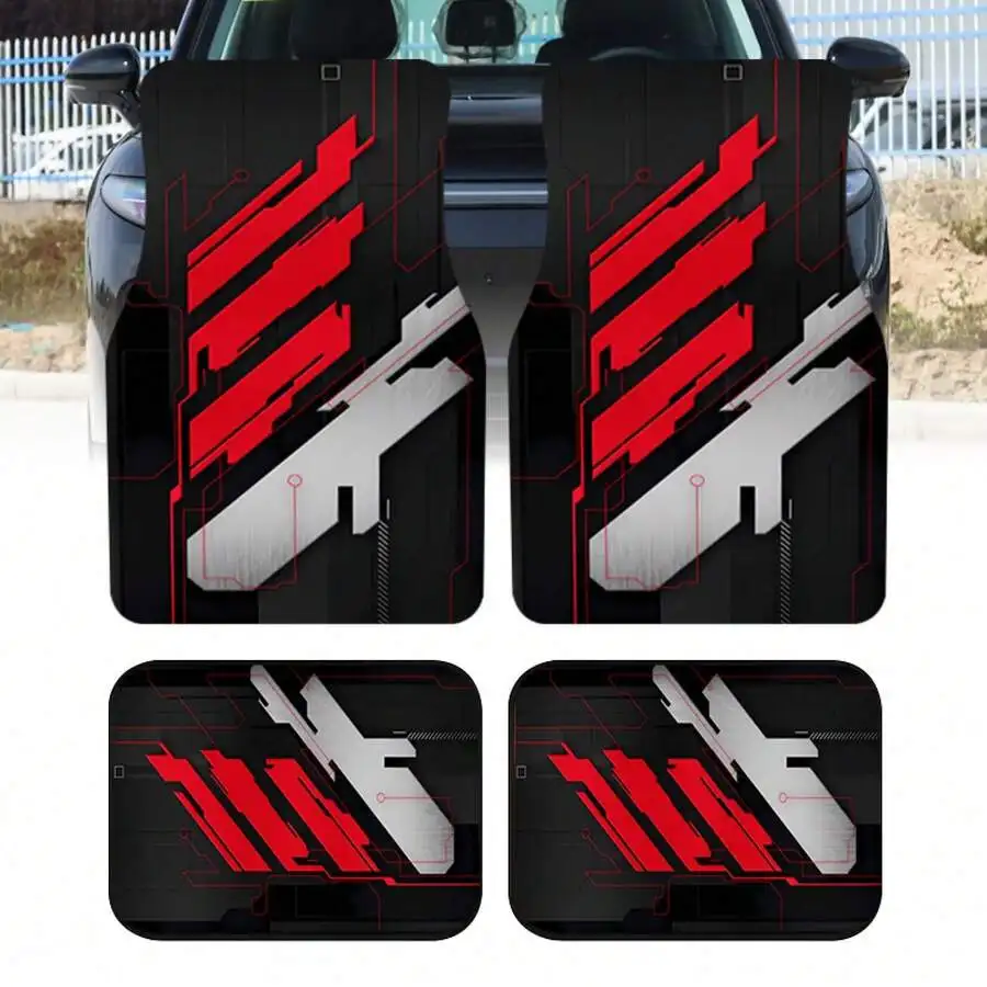 

4PCS Cyberpunk Style Car Floor Mats - Durable Polyester Universal Fit For Sedan SUV Truck