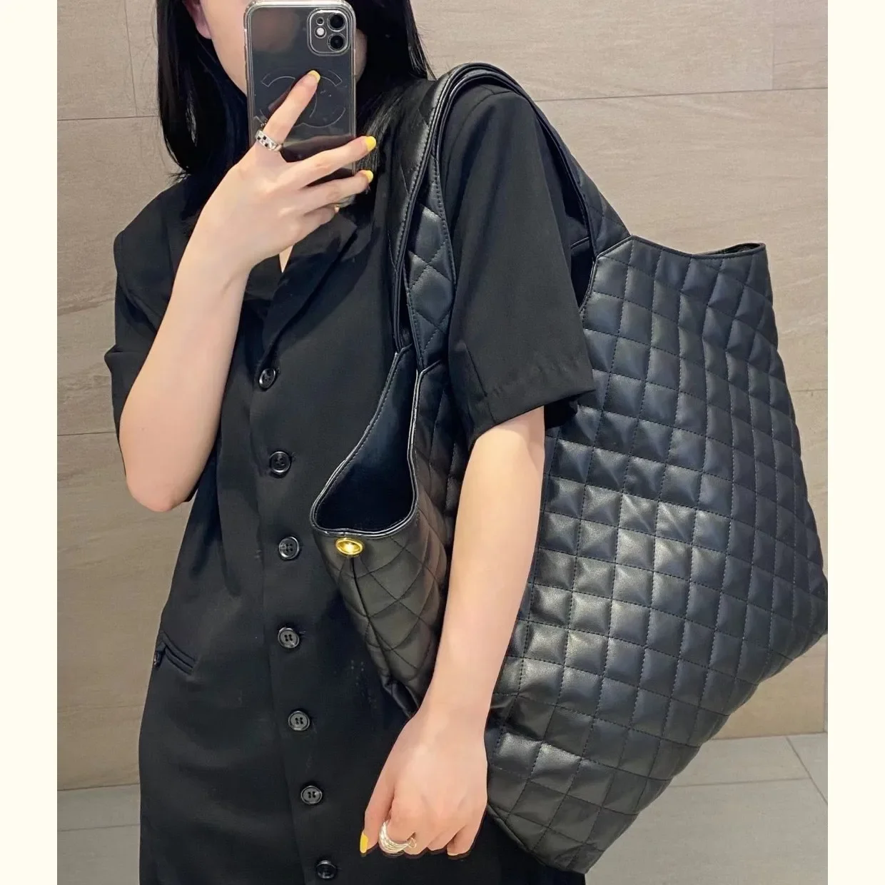 2024 New Large Capacity ArgyllBlack Women's Tote Bag Y-Shape Tree Linen Handbag Commuting Single Shoulder Bag Motorcycle Equipme