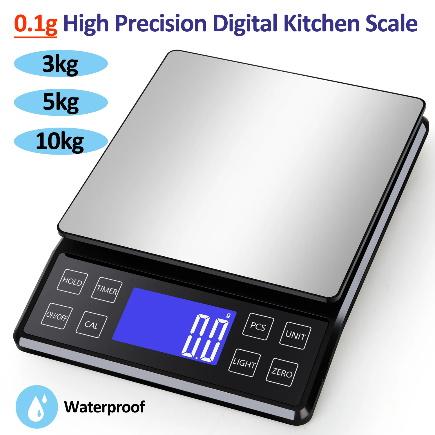 Digital Kitchen Scale 3/5/10kg Stainless Steel Electronic Balance High Precision Portable Waterproof Food Scale With Backlight