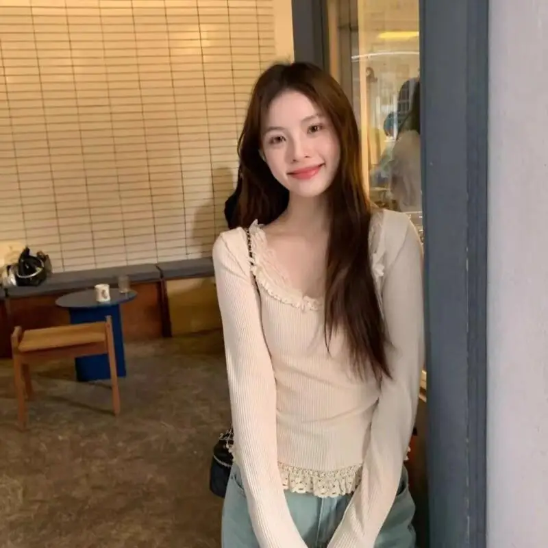 

Горячие кавайные модные топы для девочек, студенческая повседневная женская одежда с героями мультфильмов, милое чистое желание, кружево с искусственными рукавами для девочек, осень-зима