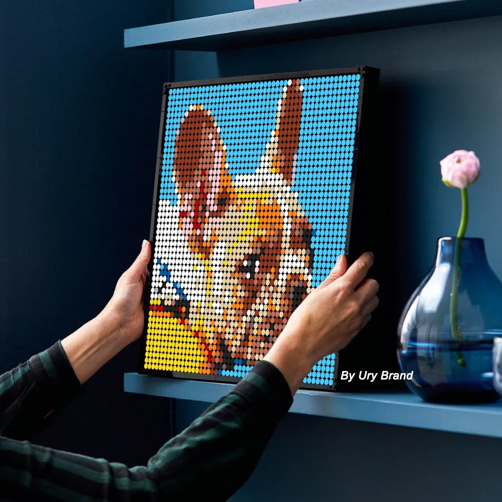 2400+PCS DIY Pixel Art Cool Dog Mosaic Painting By Building Blocks Unique Gift Ideas Pop Cats Portrait Pets Puzzle with Frame