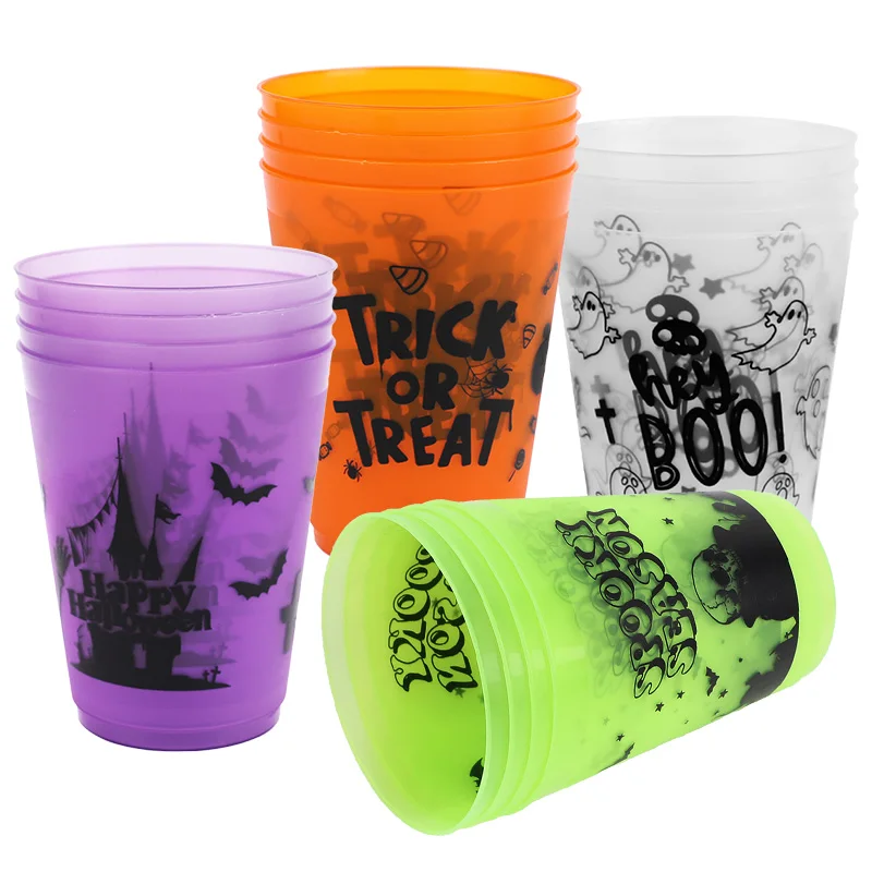 8Pcs Cartoon Halloween Ghost Skull Pumpkin Plastic Cup Trick or Treat Juice Wine Drinking for Halloween Theme Party Decoration