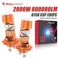 2Pcs Mini H7 Led Headlight Lamp LED 3 Colors Projector Lens Bulb Hi/Low Beam Auto 800000LM Headlamps 2000W PTF STG 6000K White