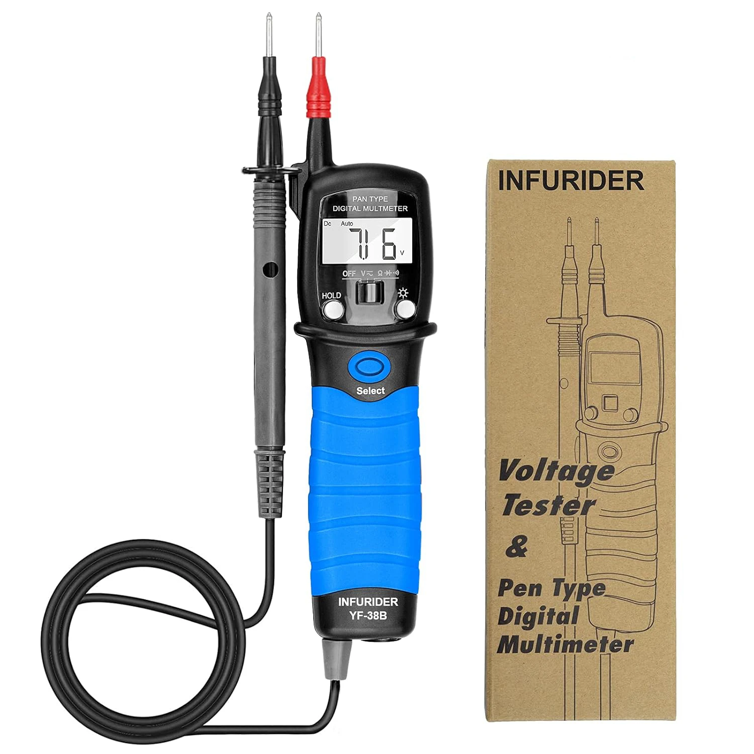 

Digital Pen Multimeter HP-38B- Auto-ranging Voltmeter/Ohmmeter for DC/AC Voltage, Resistance, Diode & Continuity Testing (Blue)