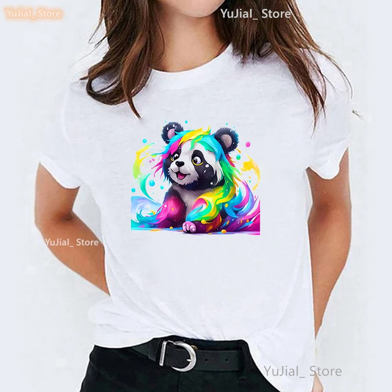 Watercolor Love Yorkshire/Panda/Horse Animal Print T Shirt Girls Funny White Tshirt Women Summer Fashion Short Sleeve T-Shirt