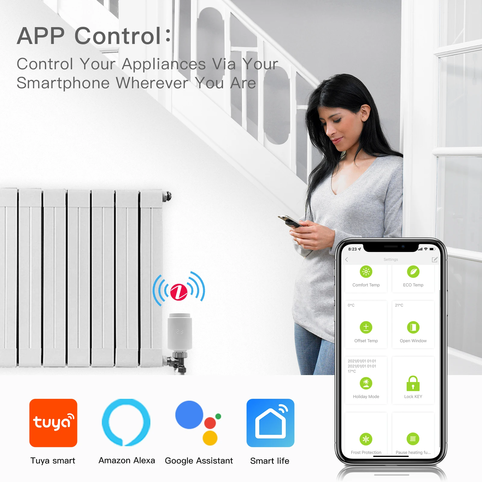 BSEED Zigbee Smart Thermostatic Radiator Valve Thermostat Temperature Controller Support Smart Life Tuya App Alexa Voice Control
