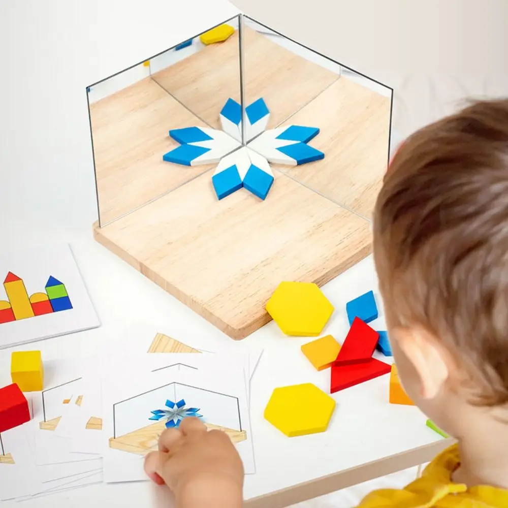 

Wooden Physics Space imagination BlocksToy Montessori Shape Matching Mirror Imaging Logic Thinking Puzzle Three View Projection