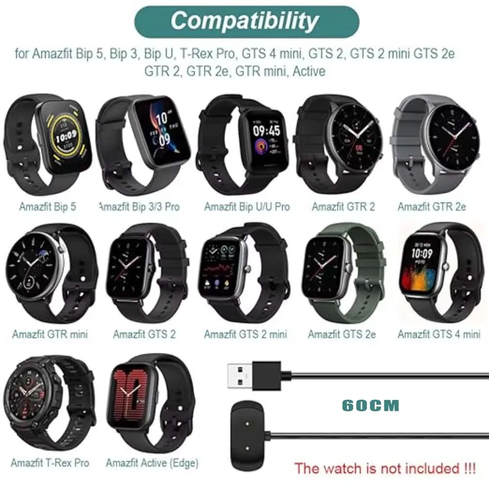 ل Amazfit GTS 2 /GTS 2 Mini/GTR 2e/Bip 5/Bip 3/Bip U شاحن USB شاحن ساعة ذكية كابل شحن استبدال شاحن