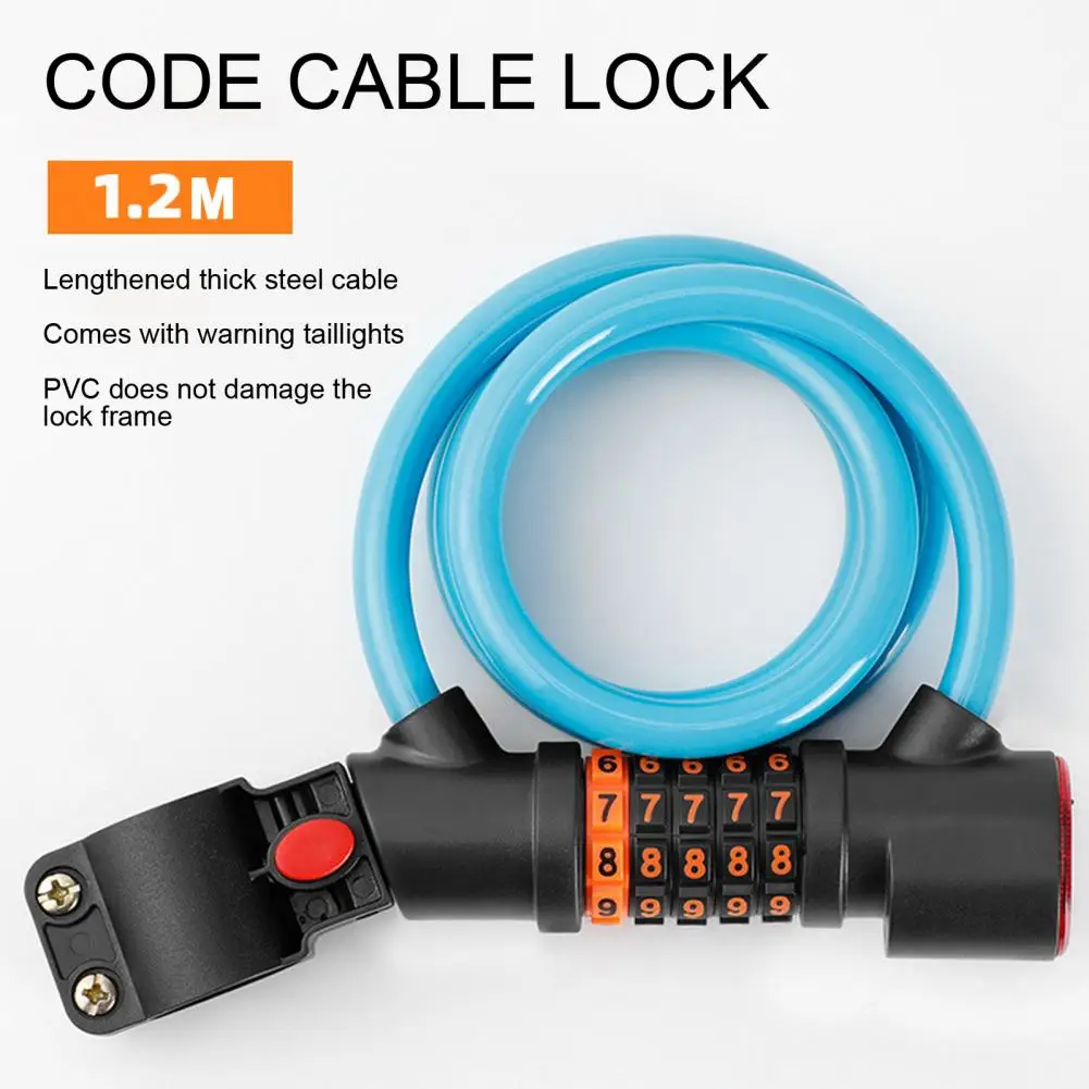 Combination Lock for Bicycle High Security Bike Lock with Tail Light Heavy-duty Anti-theft Cable 5-digit Re-settable for Bicycle