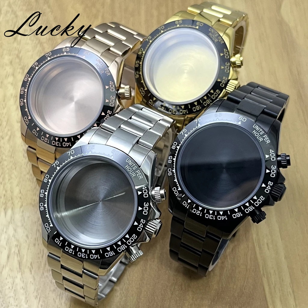 

40mm VK63 Quartz Chronograph High Quality Fit With Polished Center Sapphire Crystal Watch Case Ceramic Bezel VK63A VK64 Movement